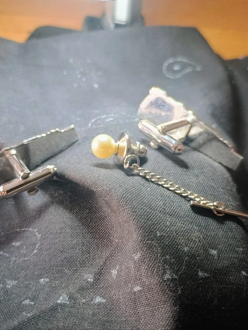 Vintage Train Cufflinks And Pearl Tie Tac